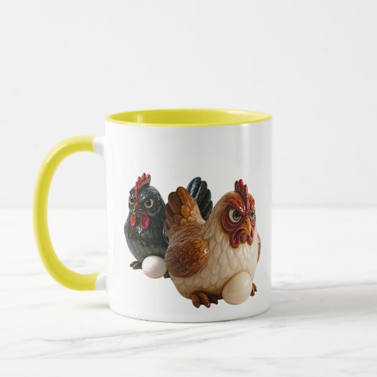 Mug avec deux poules pas trop sympas. マグカップ (左)