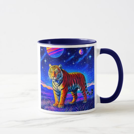 Mug avec tigre puissant sous un ciel étoilé. マグカップ (右)