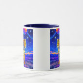 Mug avec tigre puissant sous un ciel étoilé. マグカップ (中央)