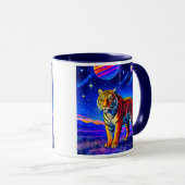 Mug avec tigre puissant sous un ciel étoilé. マグカップ (正面右)