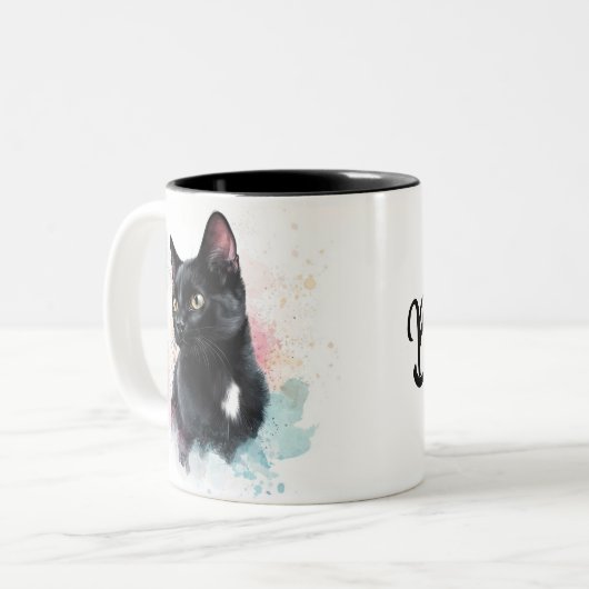 Mug black cat add own text  ツートーンマグカップ (正面左)