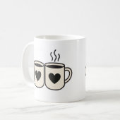 Mug Blanc Duo de Tasses Cœurs Noirs Illustration M コーヒーマグカップ (正面左)