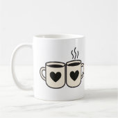 Mug Blanc Duo de Tasses Cœurs Noirs Illustration M コーヒーマグカップ (左)