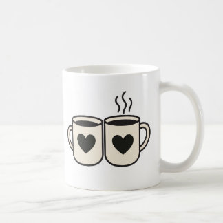 Mug Blanc Duo de Tasses Cœurs Noirs Illustration M コーヒーマグカップ