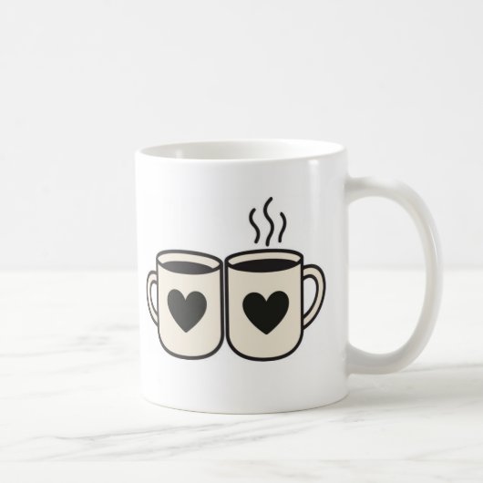 Mug Blanc Duo de Tasses Cœurs Noirs Illustration M コーヒーマグカップ (右)