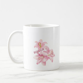Mug Bonjour Floral Rose – Tasse Élégante Fleurs de コーヒーマグカップ