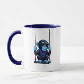 Mug cartoon stylisé singe bleu cool sur balançoire マグカップ (左)
