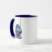 Mug cartoon stylisé singe bleu cool sur balançoire マグカップ (正面左)