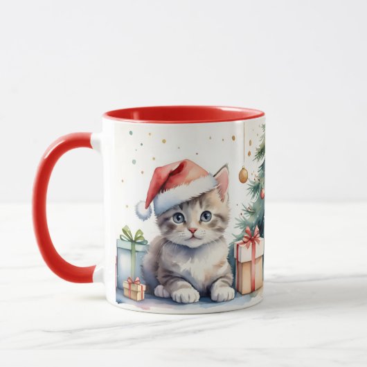 Mug Cat in Christmas mood. マグカップ (左)
