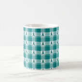 Mug Cervical Cancer Awareness Plaid, Teal Ribbon コーヒーマグカップ (中央)