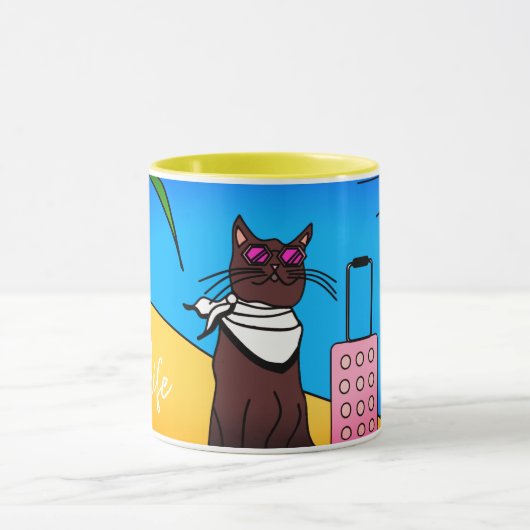 Mug chat en vacances "Cat life" マグカップ (中央)