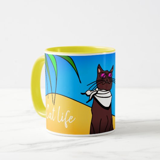 Mug chat en vacances "Cat life" マグカップ (正面左)