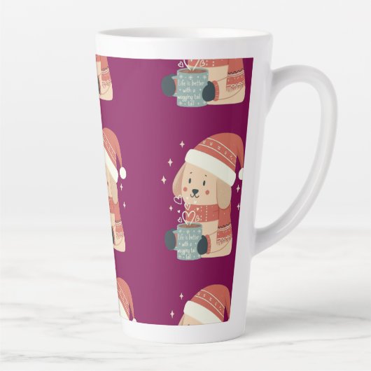 Mug Chien de Noël Bonnet Écharpe Pastel - Life is  カフェラテマグ (右)