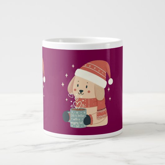 Mug Chien de Noël Bonnet Écharpe Pastel - Life is  ジャンボコーヒーマグカップ (正面)