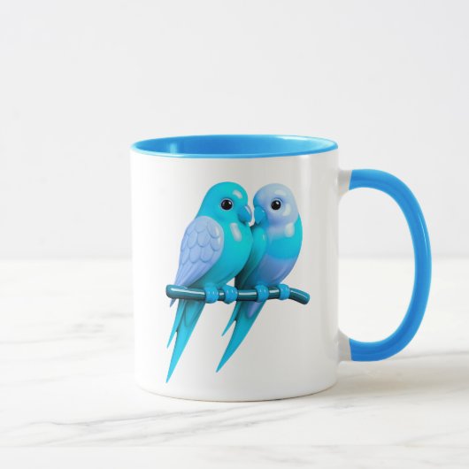 Mug couple d’oiseaux bleu clair. マグカップ (右)