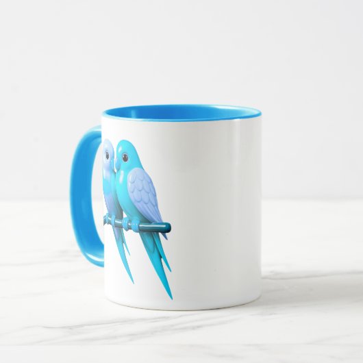 Mug couple d’oiseaux bleu clair. マグカップ (正面左)
