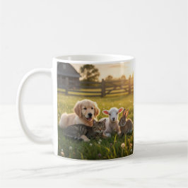 Mug Cute pets group, Golden Retriever and cat. コーヒーマグカップ