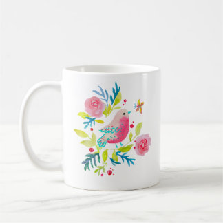 Mug Cute pink bird on a branch. コーヒーマグカップ