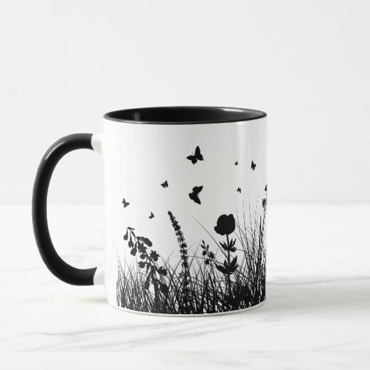mug decorated with butterflies and flowers,  マグカップ (左)