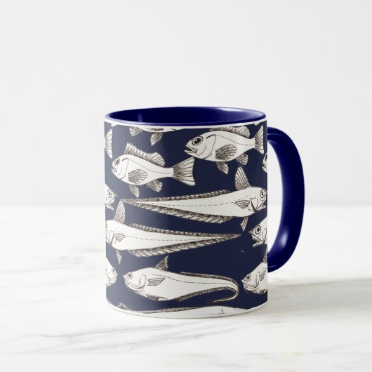 Mug Deep-Sea Fish Art blue マグカップ (正面右)
