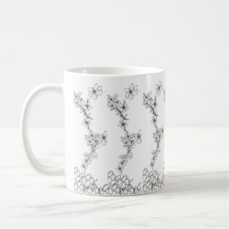 Mug en Céramique – Motif Floral Noir et Blanc コーヒーマグカップ