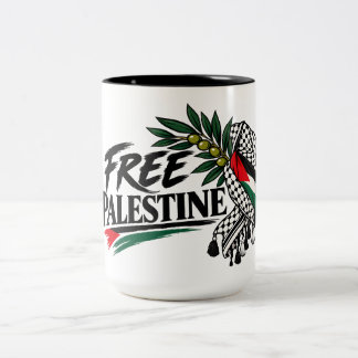 Mug Free Palestine avec carte et motif keffieh ツートーンマグカップ