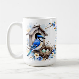 Mug Geai bleu sur nichoir – Illustration florale p コーヒーマグカップ