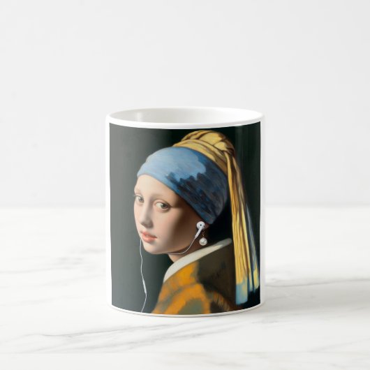 Mug Girl with Pearl Earring with earphones コーヒーマグカップ (中央)