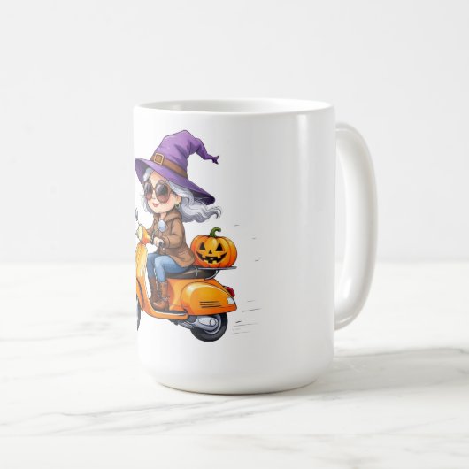 Mug Grand-mère Sorcière Stylée en Chibi sur Scoote コーヒーマグカップ (正面右)