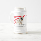 MUG : HAPPY 4OF 7月英語のPUG犬 ビールジョッキ (正面左)