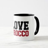 Mug I Love Morocco typographie rouge et noire マグカップ (正面右)