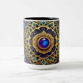 Mug Jeweled Mandalas, Purple Gold Blue  ツートーンマグカップ