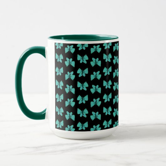 MUG Jimette Design papillon turquoise sur noir マグカップ (左)