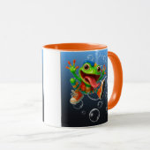 Mug joyeux et fun, grenouille sous l'eau. マグカップ (正面右)