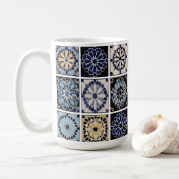 Mug - Moroccan Zellige Mosaic Navy Mustard Tile コーヒーマグカップ
