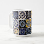 Mug - Moroccan Zellige Mosaic Navy Mustard Tile コーヒーマグカップ (正面左)
