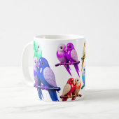 Mug oiseaux perchés en couple aux couleurs vives, コーヒーマグカップ (正面左)