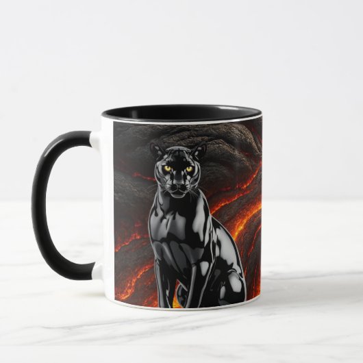 Mug panthère noire devant champ de lave マグカップ (左)