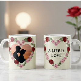 Mug Personnalisé Photo – Cadre Cœur Floral コーヒーマグカップ
