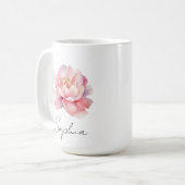 Mug personnalisé Pivoine Aquarelle Rose  コーヒーマグカップ (正面左)