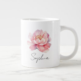 Mug personnalisé Pivoine Aquarelle Rose  ジャンボコーヒーマグカップ