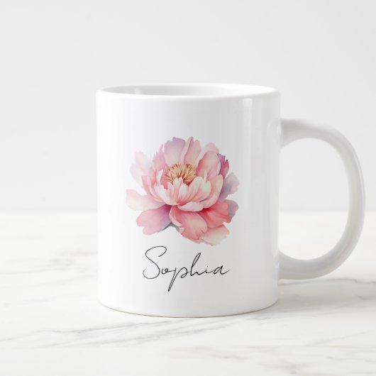 Mug personnalisé Pivoine Aquarelle Rose  ジャンボコーヒーマグカップ (右)