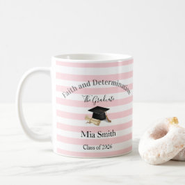 Mug Pink & White Stripe Graduate 2026  コーヒーマグカップ