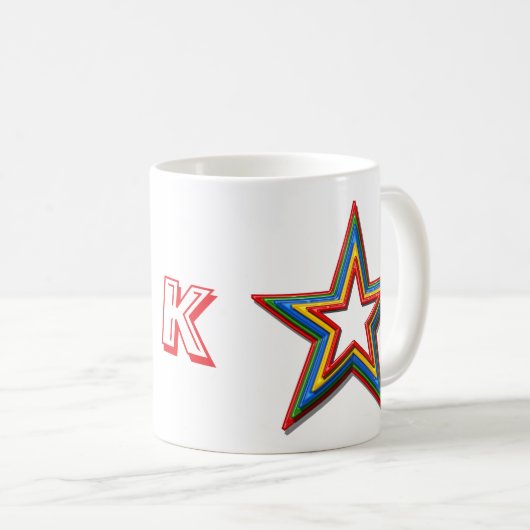 Mug - Rainbow Colored Stars and Initial コーヒーマグカップ (正面右)