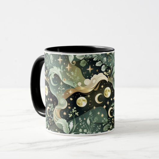 Mug – Sage Green Celestial Moon マグカップ (正面左)