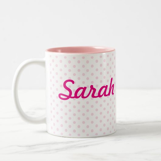 ♥ MUG ♥ SARAHピンク水玉模様パーソナライズガーリー ツートーンマグカップ (左)