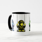 Mug série de singes cartoon sur balançoires. マグカップ (正面左)