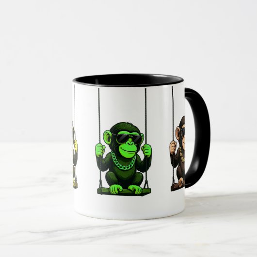 Mug série de singes cartoon sur balançoires. マグカップ (正面右)