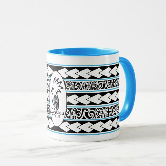 Mug Tribal Ethnic Bleu Clair マグカップ (正面右)