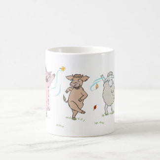 Mug vegan, cochon, vache et mouton qui dansent コーヒーマグカップ
